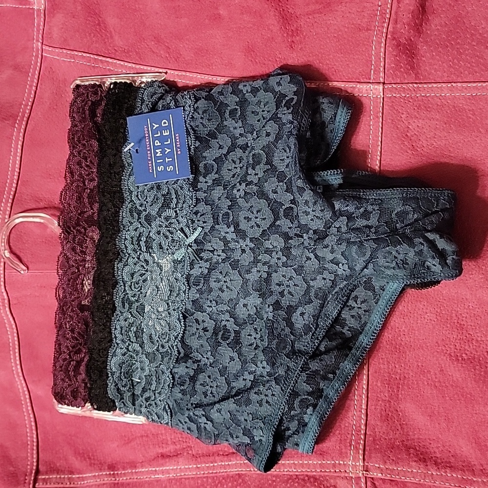 3 Pack Simply Styled XL Lace Panties Midi Green Black Purple New